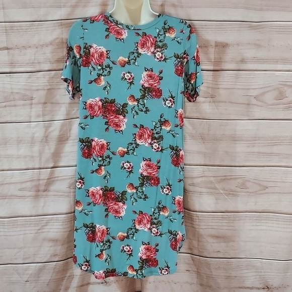 Modcloth tshirt Freeloader vneck tunic short sleeve tee turquoise pink floral M - Picture 4 of 8
